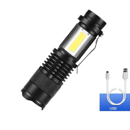 Latarka mini LED COB SK68 - Aluminiowa - ładowana na usb - światło boczne - kieszonkowa